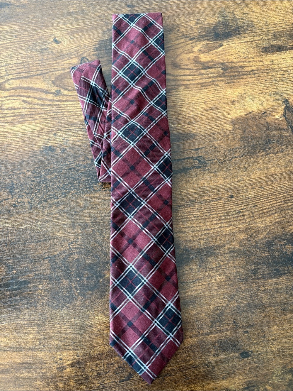 Men's Burgundy Plaid Tie - Classic Pattern